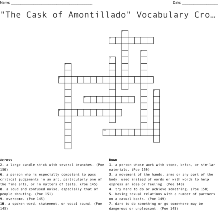 The cask of amontillado crossword puzzle