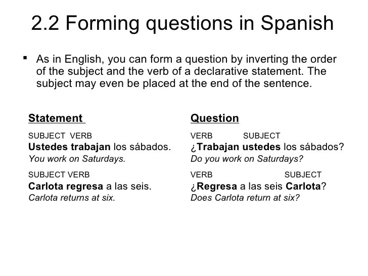 Interactive tutorial forming questions in spanish lección 2