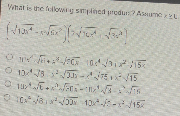 Find the simplified product where x 0 sqrt 5x