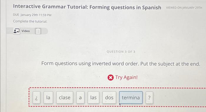 Interactive tutorial forming questions in spanish lección 2